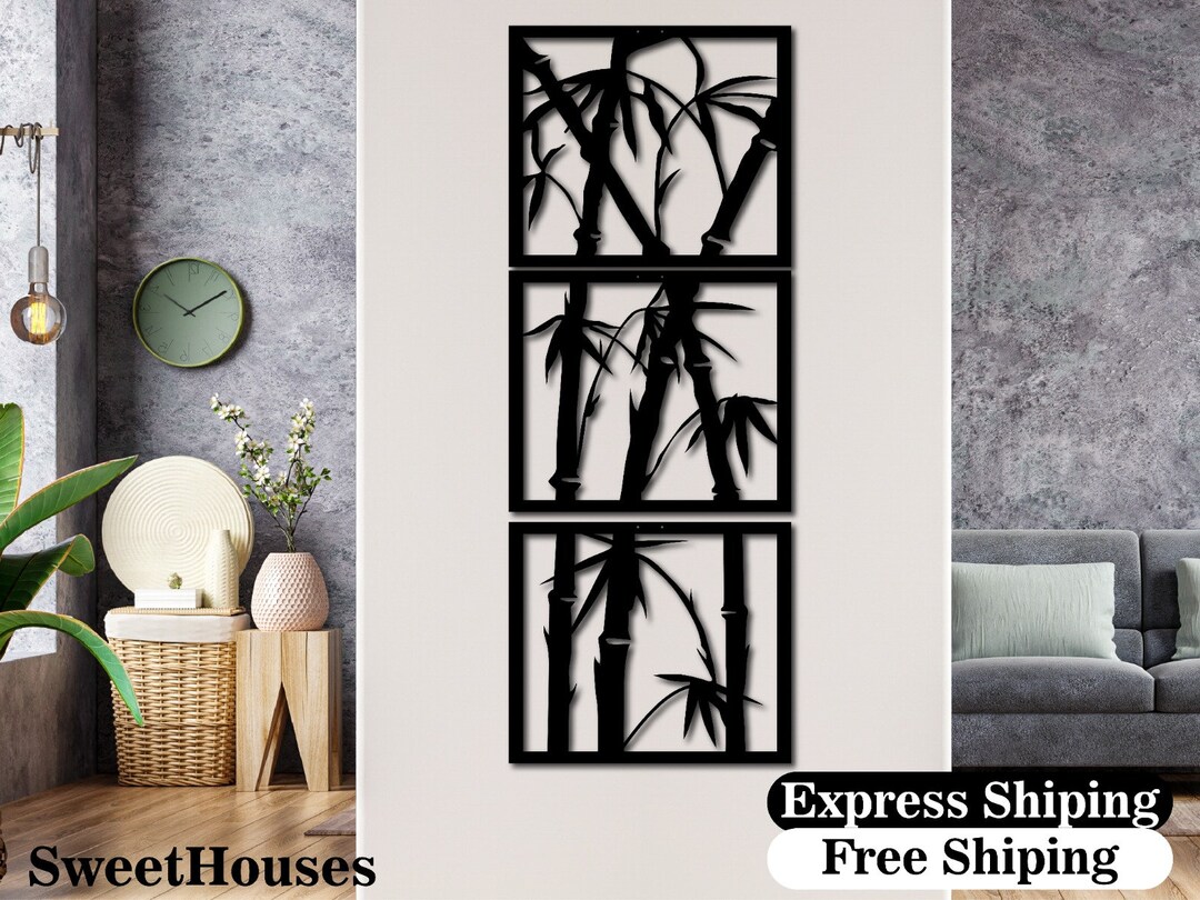 Vertical Decorative Bamboo Wall Panels, 3 Pcs Set, Living Room Decor