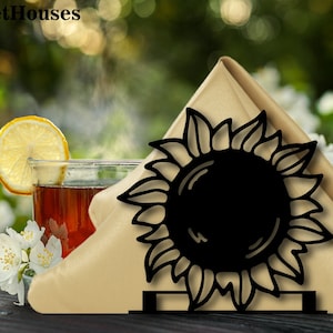 Napkin holder ,Sunflower patterned metal art , metal kitchen decor , cafe decor , napkin holder for cafe, Metal napkin holder - P0015