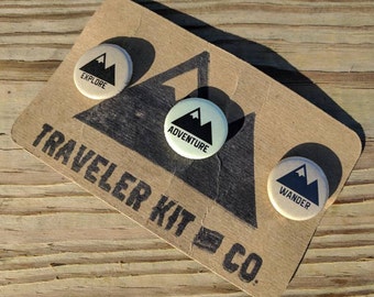 Wander Button Pack // Traveler Kit and Co Adventure Travel Decal Pin Car Laptop Road trip Combo Explore