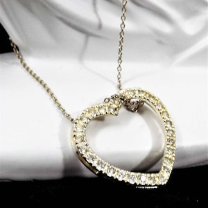 Silver Heart Necklace, 925 Sterling CW Italy, Cubic Zirconia, Vintage Jewelry Necklace