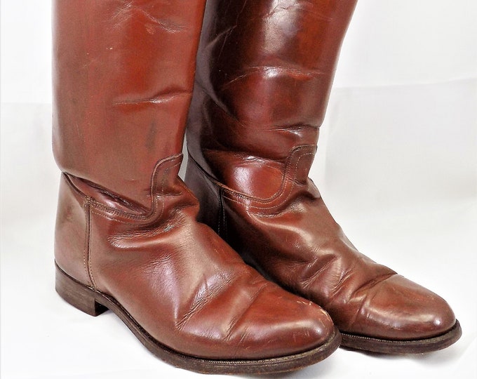 Leather Polo Riding Boots, Knee High, Low Heel, Size 7, Vintage Boots