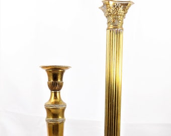 Brass Candlestick Holders, Taper Holders, Two Candle Holders, Mismatched Pair, Vintage Home Decor