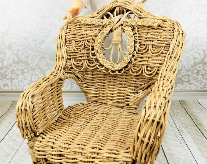 Wicker Doll Chair Victorian Design Wide Back Scrolled - Etsy