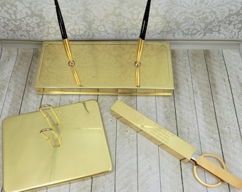 Knoll Desk Set, Shiny Brass Finish, Smokador Office Collection, Vintage Modern, Luxury Office Items, Vintage Office