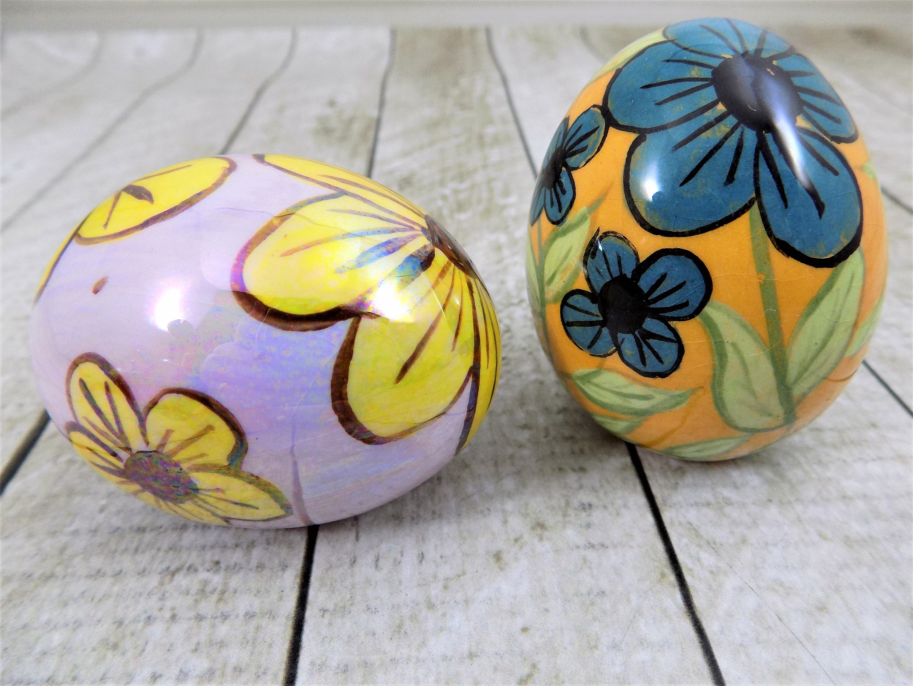 Flower Power Eggs Two Ceramic Eggs Floral Eggs Colorful Etsy