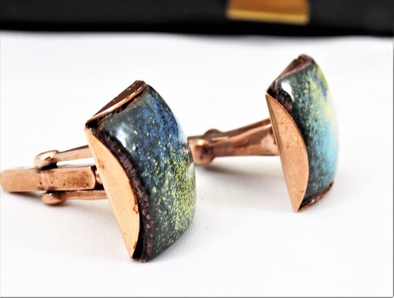 Copper and Enamel Cuff Links, Galaxy Design, Mode… - image 5