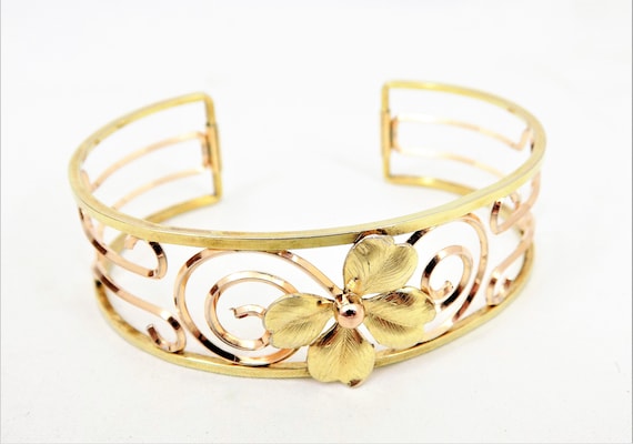 Krementz Cuff Bracelet, Two Tone Gold, Gold Overl… - image 1