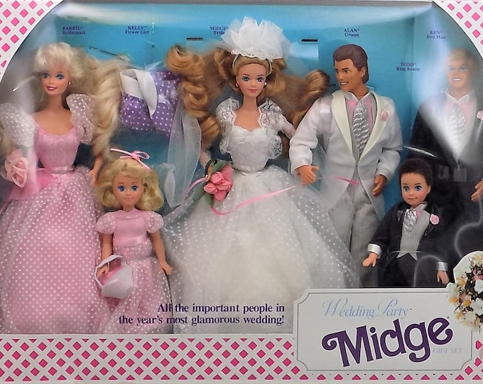 1990 Midge Wedding Set, Barbie Wedding Party Midge Gift Set, With 6