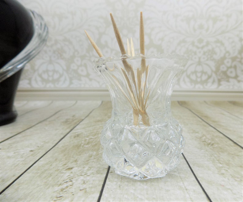 Lead Crystal Toothpick Holder Pressed Glass Artmark Label Etsy