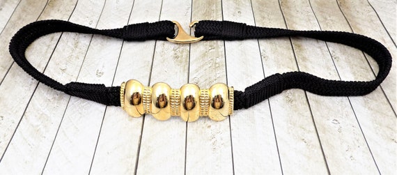Black Corded Belt, Gold Tone Embellishment, Hook … - image 2