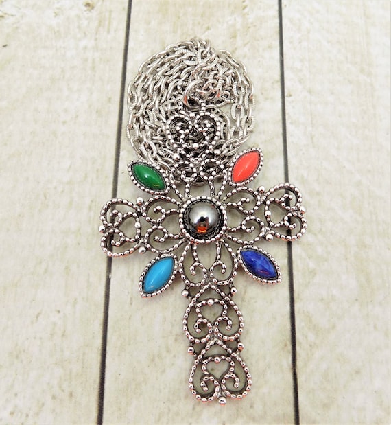 Avon Romanesque Cross Necklace Silver Filigree Large Cross - Etsy