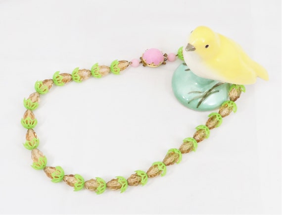 West Germany Green and Pink Necklace, Lucite Peta… - image 5