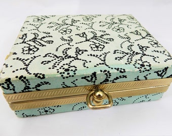 gift jewelry presentation box Jewelry Presentation Box, Keepsake Box, Brass Frame, Metal Bottom Liner, Turquoise and Black, Floral Dot Texture,