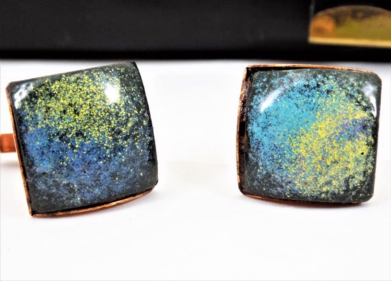 Copper and Enamel Cuff Links, Galaxy Design, Mode… - image 2