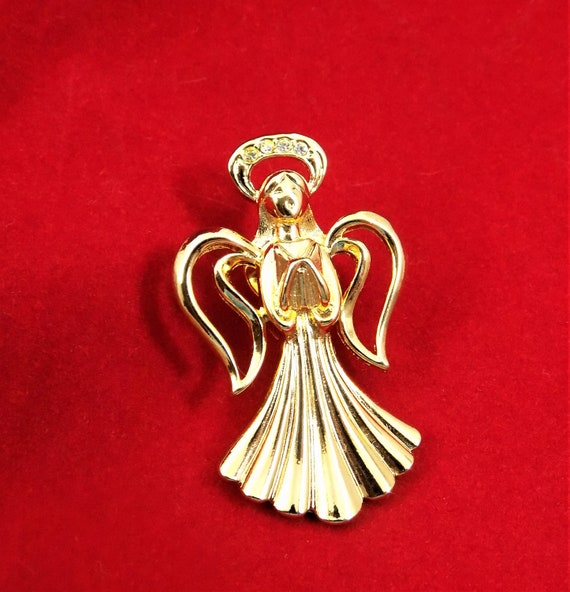Avon Heavenly Angel Pin, Polished Gold Tone, Glas… - image 7
