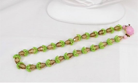 West Germany Green and Pink Necklace, Lucite Peta… - image 6