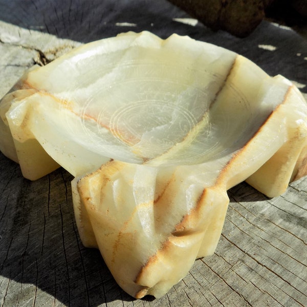 Onyx AshTray, Chunky Footed,  Carved Onyx, Key Tray