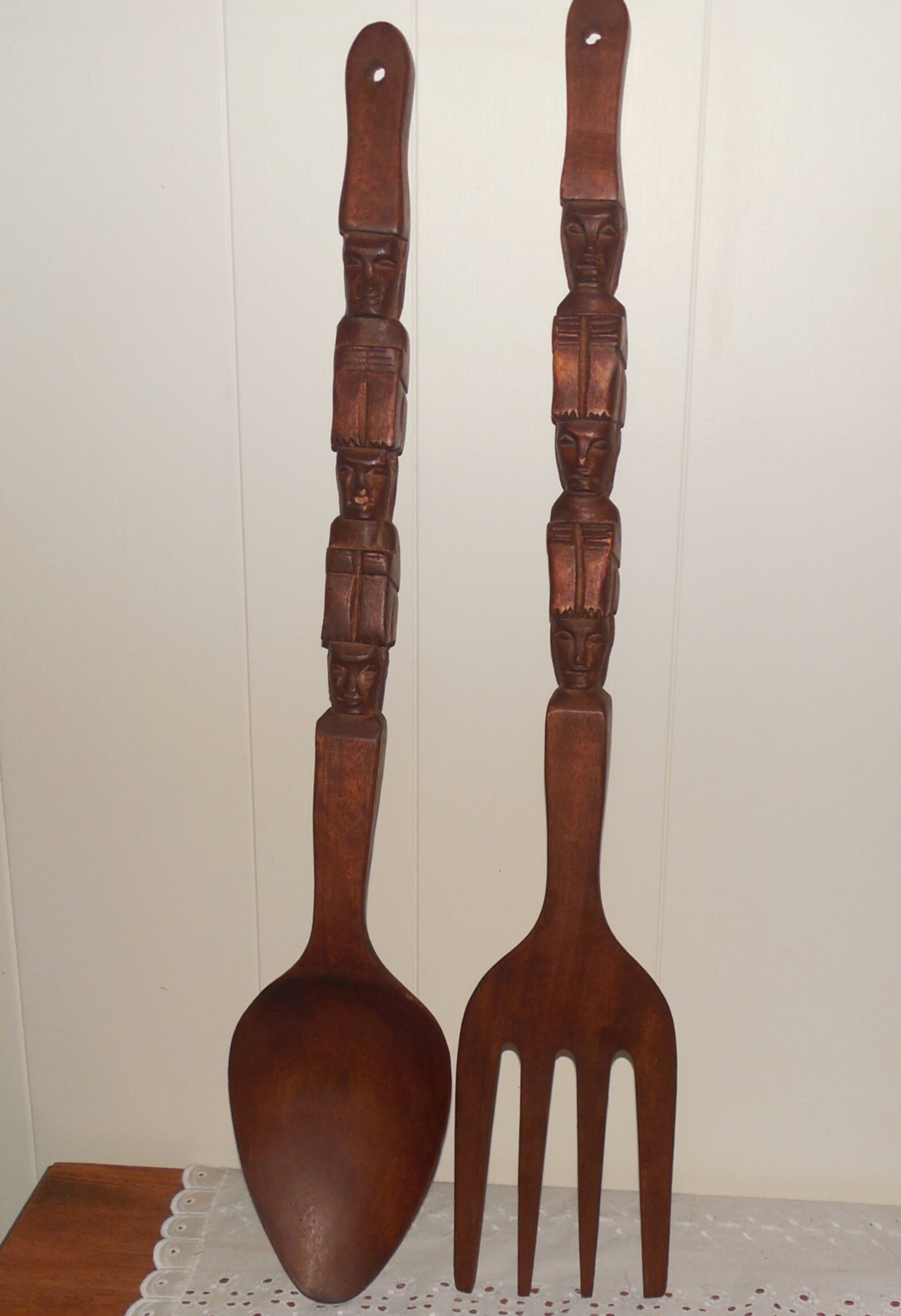 Large Wood 27 Fork and Spoon Tiki Carved Wall Hanging Etsy