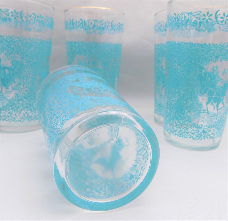 Turquoise Print Tumblers With Gold Trim Set of 6 Glass Etsy