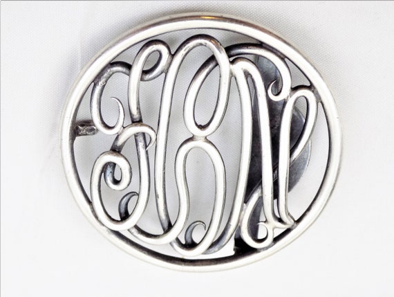 Sterling Open Monogram Script Belt Buckle, Mark C… - image 1