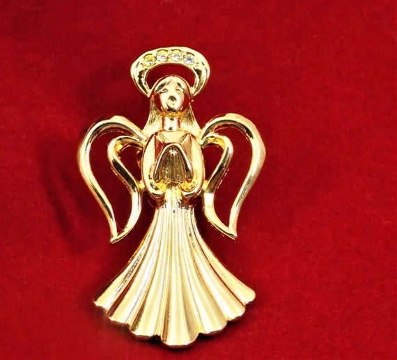 Avon Heavenly Angel Pin, Polished Gold Tone, Glas… - image 5