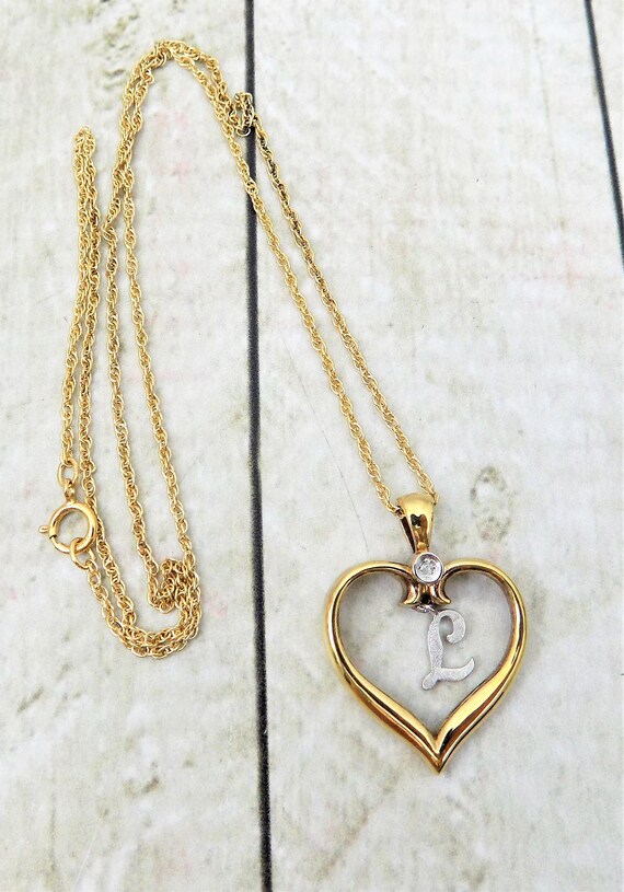 Danbury Mint Heart Necklace Gold Plated Sterling Monogram L