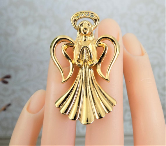Avon Heavenly Angel Pin, Polished Gold Tone, Glas… - image 1