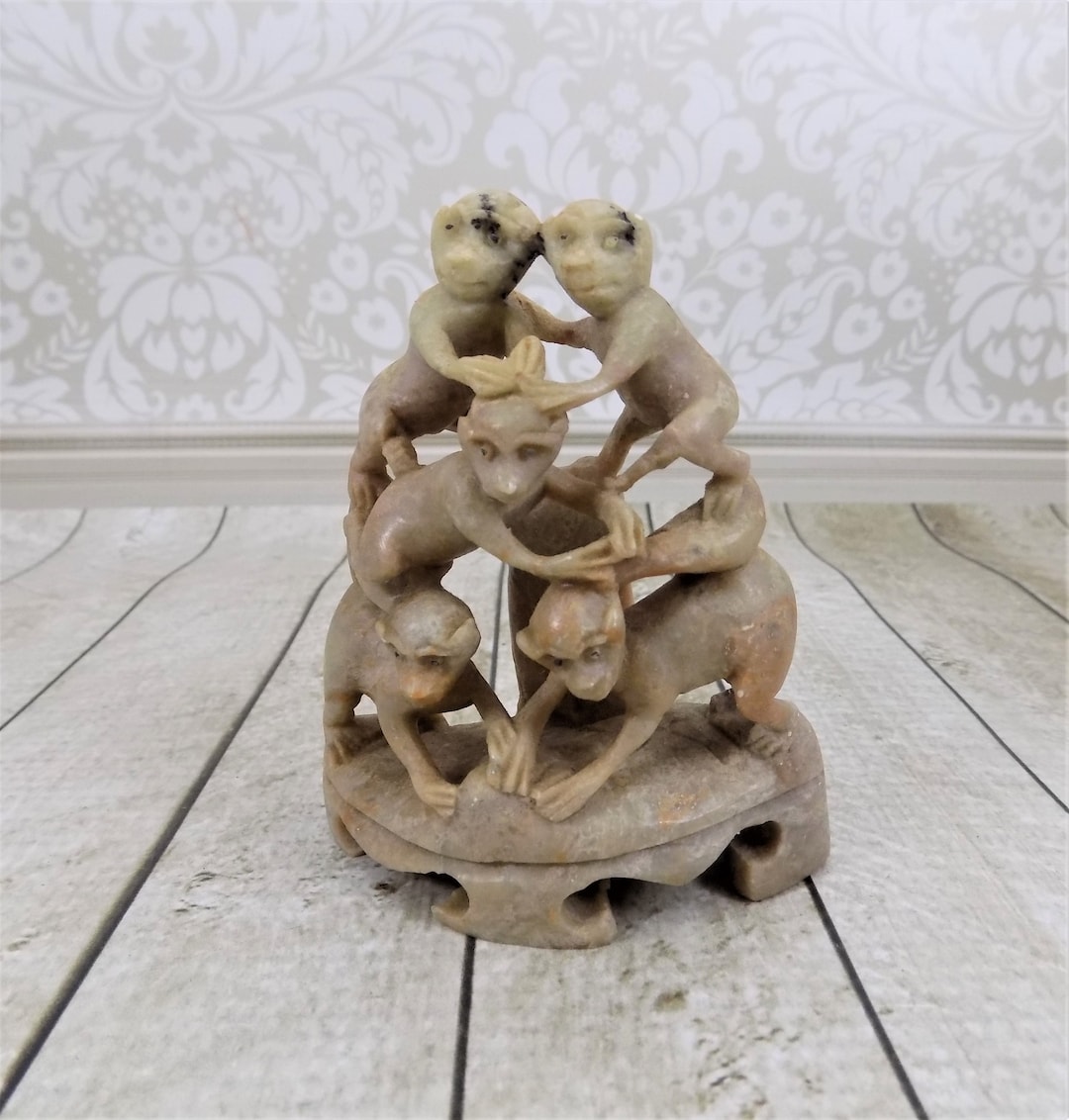 Soapstone Monkey Carving 5 Monkeys Hand Carved Asian Etsy