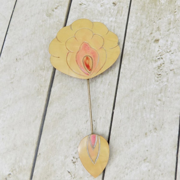 Art Nouveau, Flower Jabot Pin, Vintage Accessory, Lapel Pin, Hat Stick Pin, 1930s Jabot, Layered Plastics