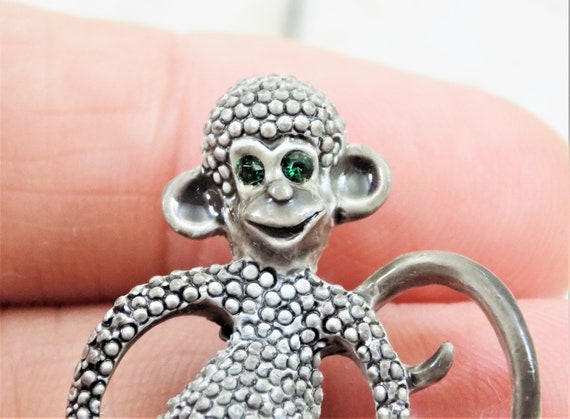 Gerry's Monkey Brooch, Gray Metal Embossed Dots, … - image 6