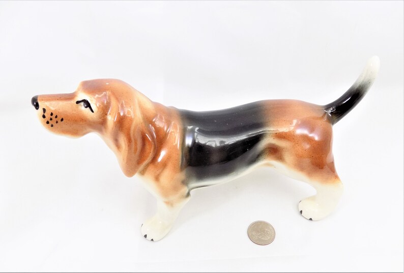 Ceramic Basset Hound Dog Figurine Brown and Black | Etsy