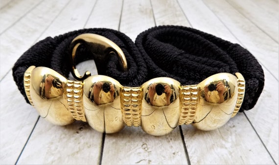 Black Corded Belt, Gold Tone Embellishment, Hook … - image 5