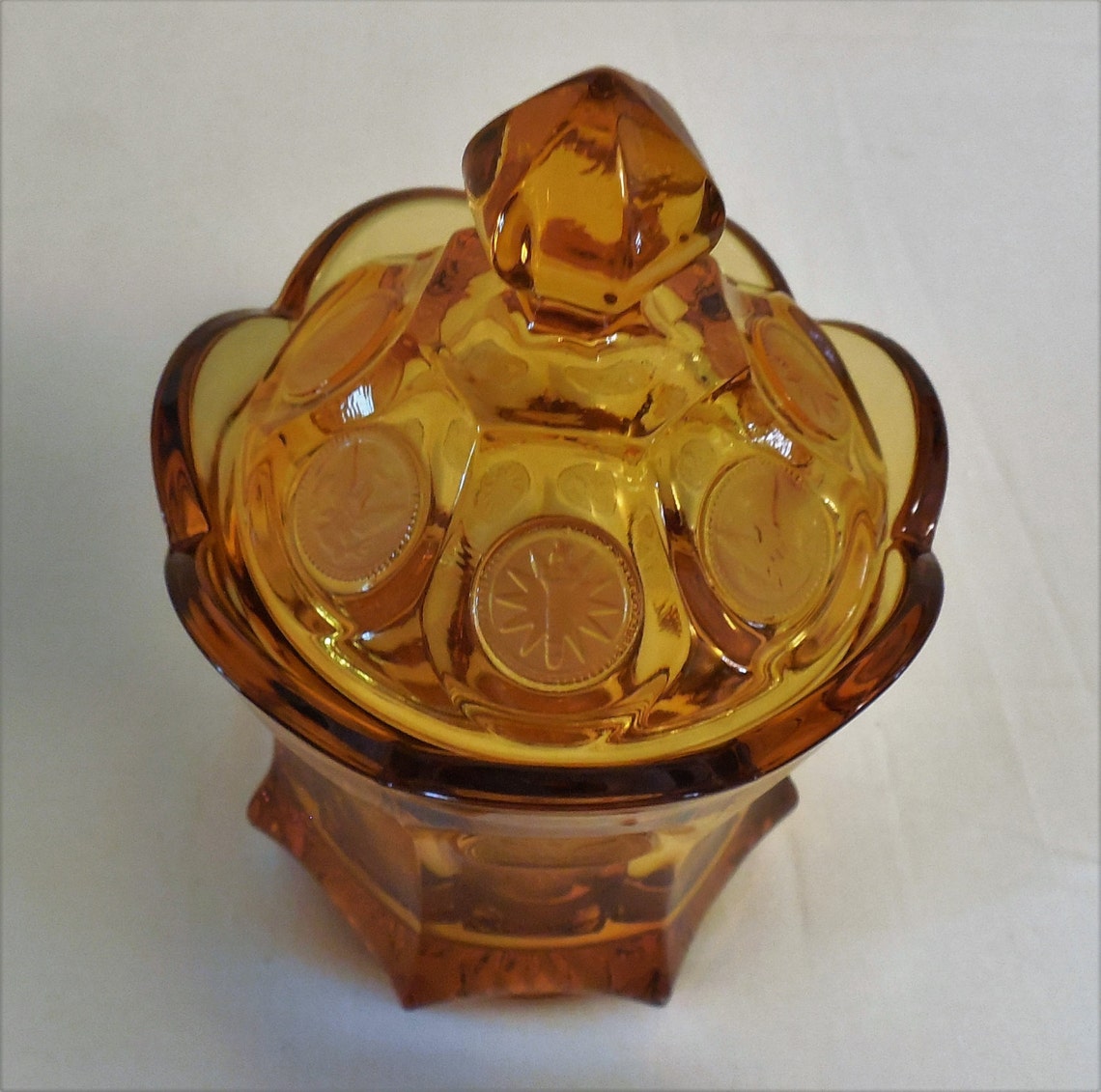 Fostoria Amber Coin Glass Candy Dish 6 3/4 Vintage - Etsy