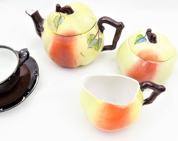 Apple Tea Set Individual Teapot Creamer and Sugar Blushing Etsy