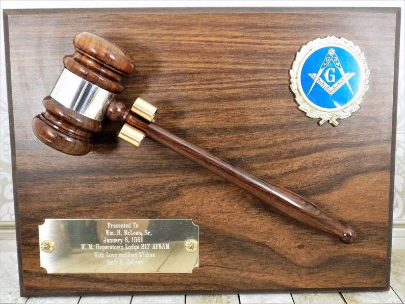 Masonic Wood Gavel Sterling Band Mounted on Plaque Sterling Etsy