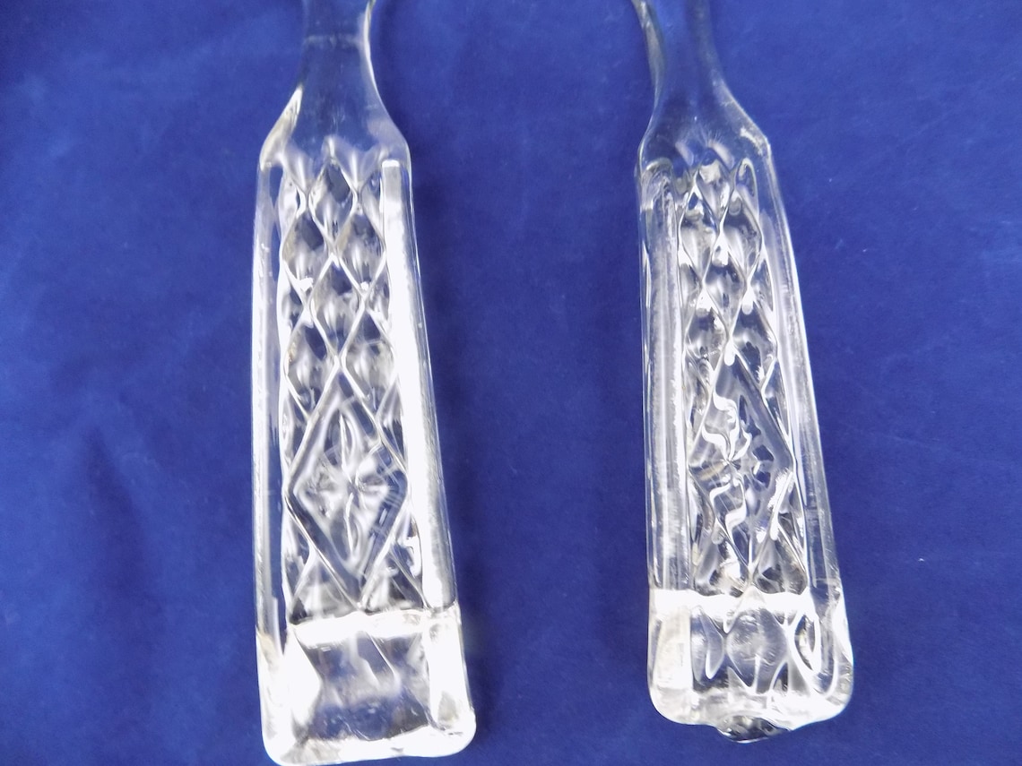 Clear Glass Serving Spoon and Fork Set Diamond Cut Handles Etsy