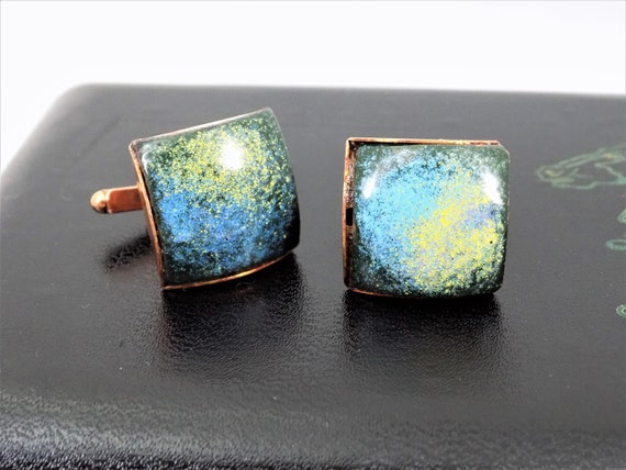 Copper and Enamel Cuff Links, Galaxy Design, Mode… - image 3