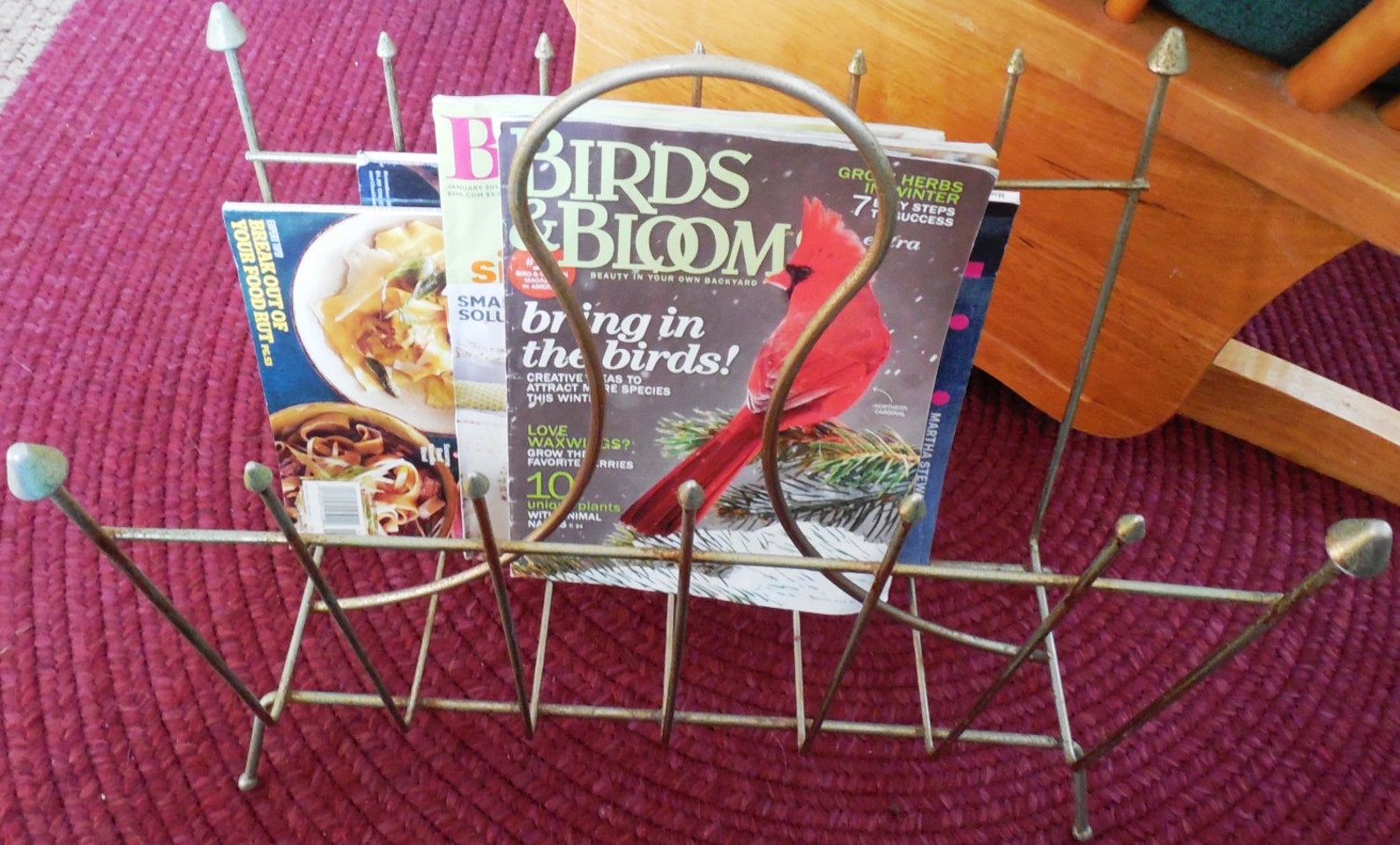 Mid Century Gold Metal Magazine Rack With Rocket Tines Atomic Etsy