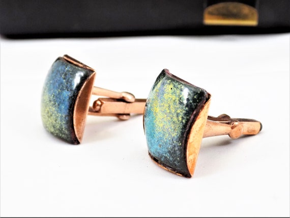 Copper and Enamel Cuff Links, Galaxy Design, Mode… - image 7