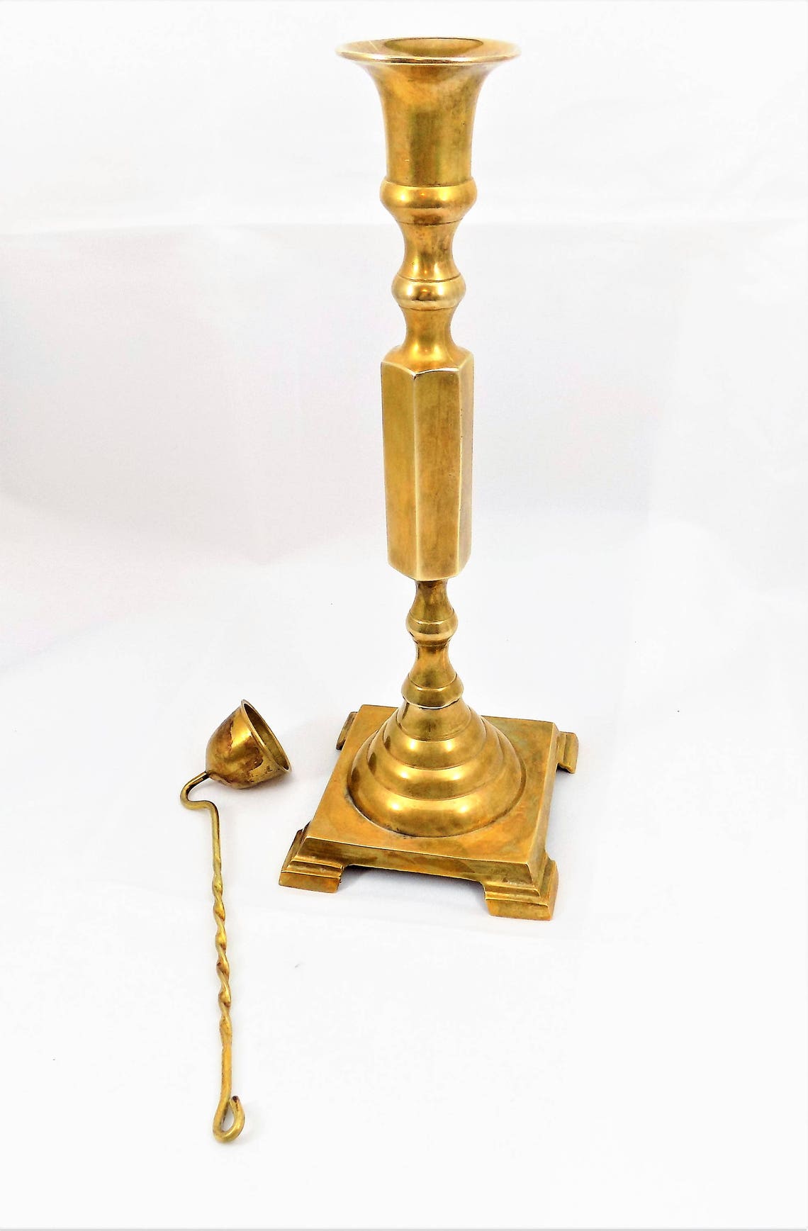 Brass Candlestick Holder and Snuffer Table Top Candle Holder Etsy