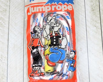 Popeye Jump Rope, Super Deluxe, 14 Feet, Popeye, Olive Oyl, Sweet Pea, M Shimmel Sons Inc, Made in USA, Vintage Toys