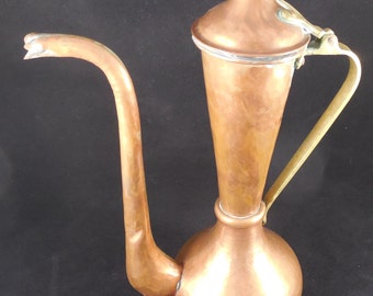 Imperial Russian Copper Coffee Pot 13", Hand Hammered Copper and Brass Pitcher with Imperial Russian Hallmark