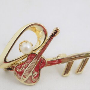 Mamselle Musical Brooch, Music Note, Guitar, Pearl, Gold Alloy, Vintage ...
