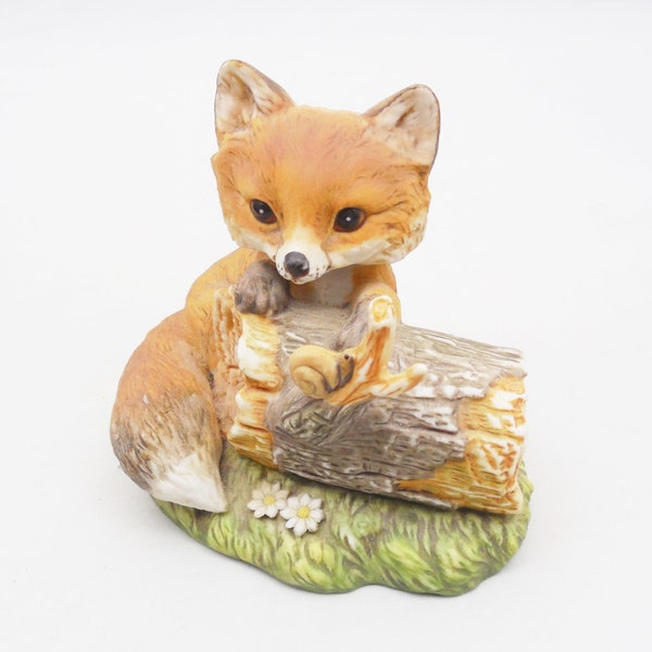 Cute Porcelain Fox by Homco, Masterpiece Porcelain by Homco 1986, Ceramic Fox Figurine