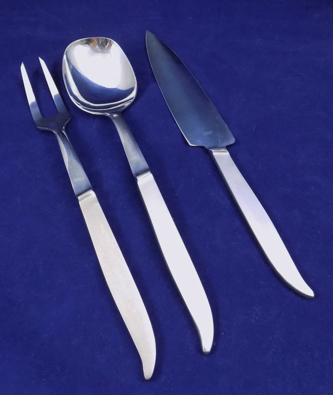 Stainless Serving Set Large Spoon Flat Tine Fork and Dessert Etsy