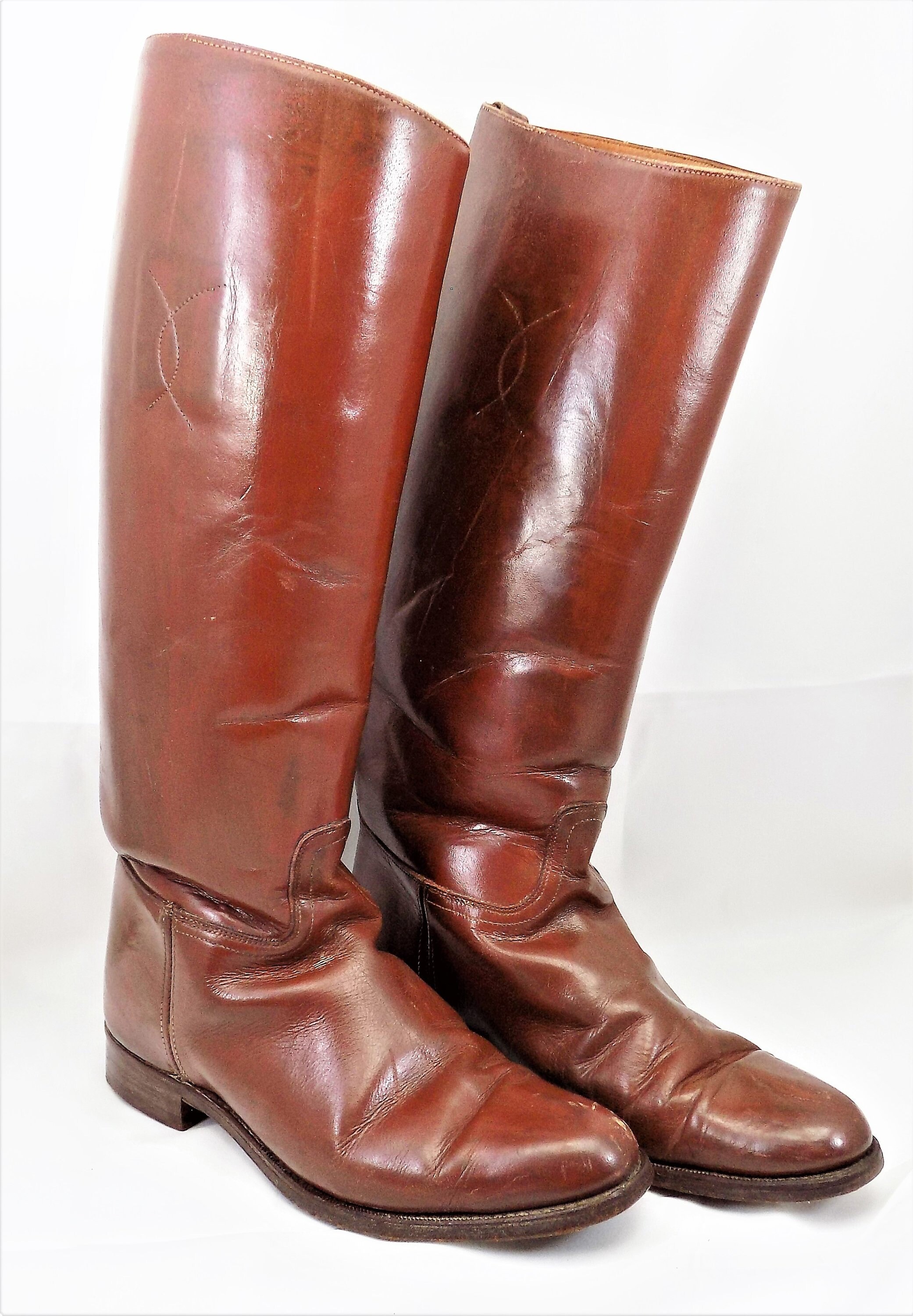 Leather Polo Riding Boots, Knee High, Low Heel, Size 7, Vintage Boots, Womens Boots