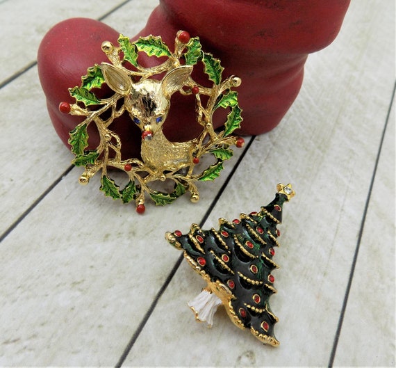 Vintage Enamel, Christmas Brooches, Gerrys Reinde… - image 3