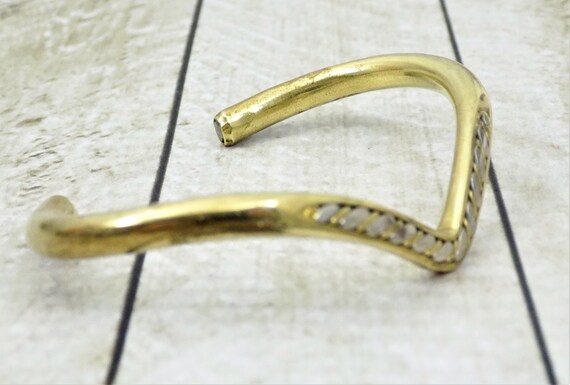 Brass V Cuff Bracelet, Tubular V Design, Brass an… - image 5