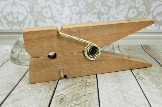 Large Wood Clothes Pin, Desk Accessory, Paper Holder, Picture Holder,  Vintage Office Decor, Gold Metal, Imperfectly Perfect 