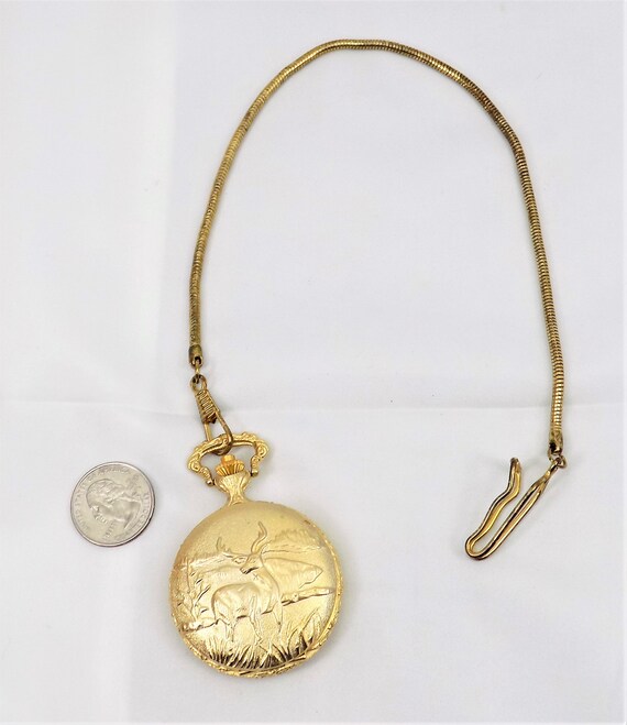 Cariole Elk Pocket Watch Gold Tone Anti Magnetic Made in Hong Kong 1980s Vintage Pocket Watch Etsy Singapore